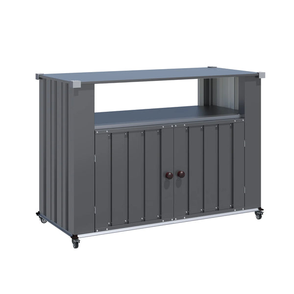 AECOJOY Outdoor Grill Table with Storage Cabinet Weatherproof, Outdoor Kitchen Island, Grill Cabinet Cart with Storage